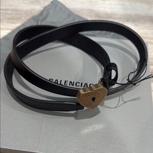 Balenciaga Black Belt with Gold Heart Lock